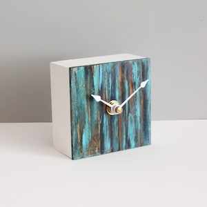 Small Hand Painted Wood Desk Clock, Modern Rustic Farmhouse Shelf Clock