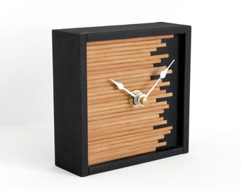 Bamboo and Wood Desk Clock, Modern Minimalist Boho Table Clock