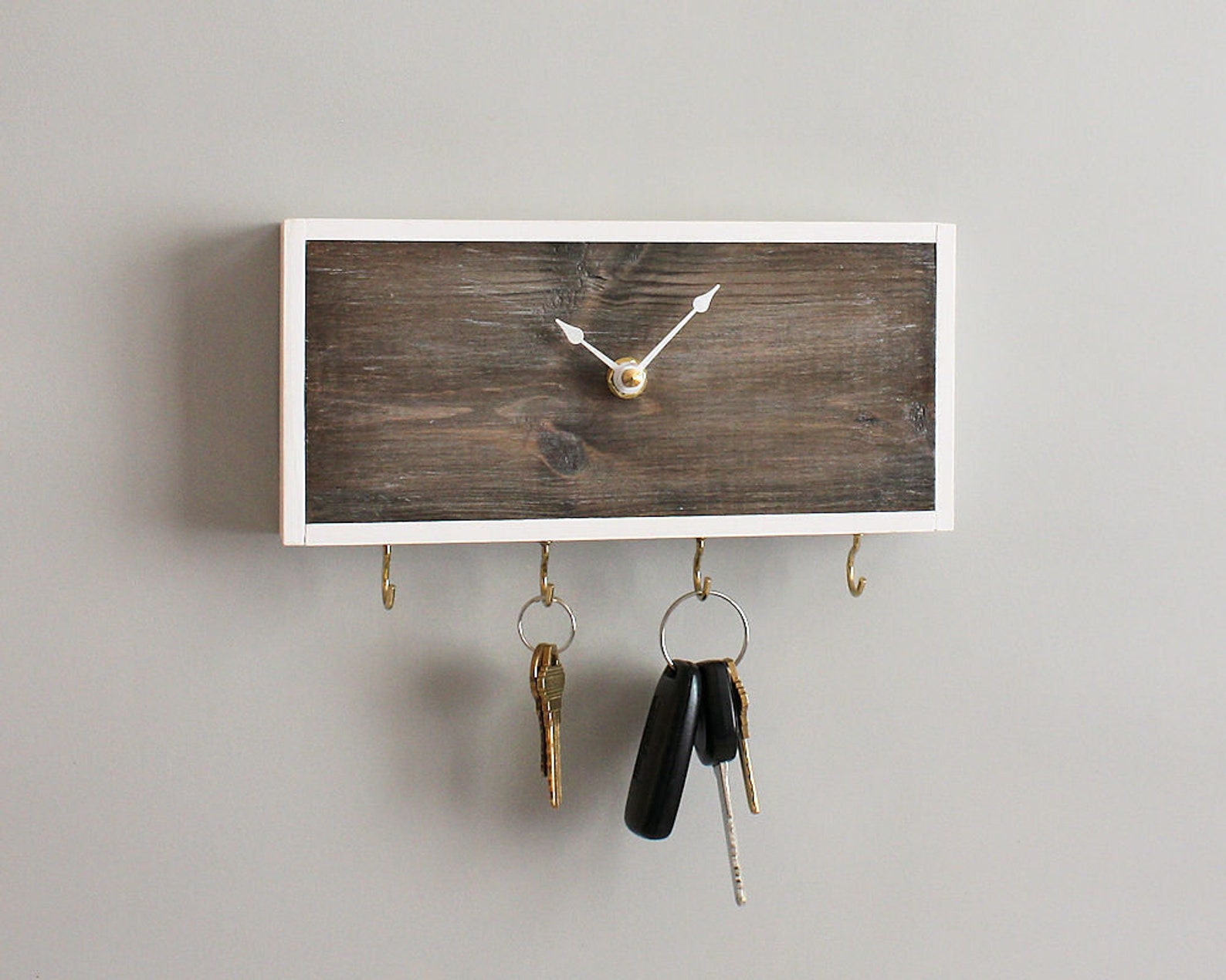 Small Wood Clock Key Holder for Wall Modern Rustic Farmhouse Etsy