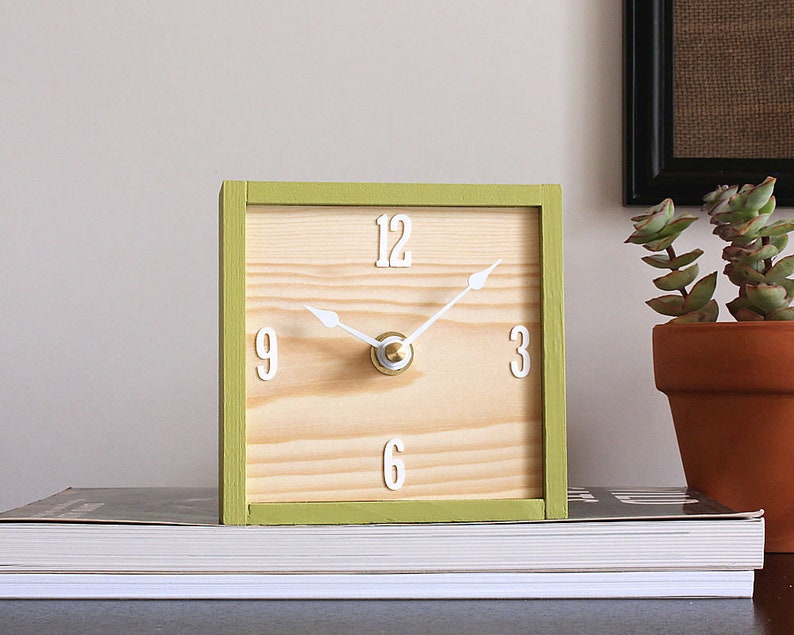 Small Square Wood Desk Clock Simple Modern Table Clock Etsy