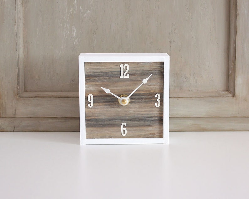 Square Desk Clock Coastal Chic Small Wood Clock Etsy