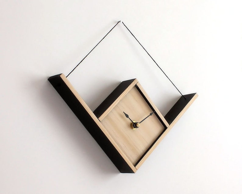 Small Hanging Wall Clock Minimalist Wood Triangle Clock Etsy