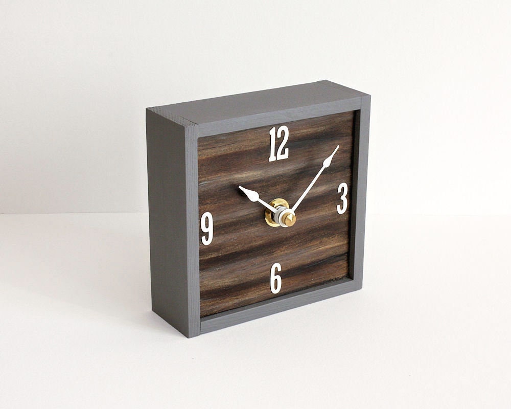 Small Square Desk Clock Modern Country Rustic Wood Clock Etsy