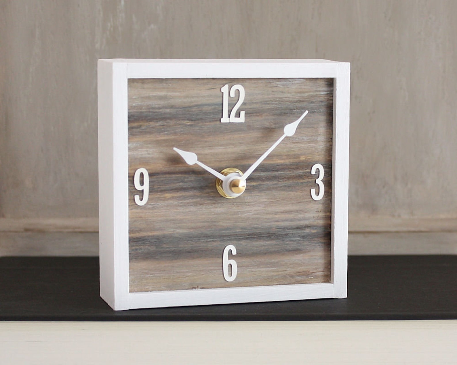 Square Desk Clock Coastal Chic Small Wood Clock Etsy