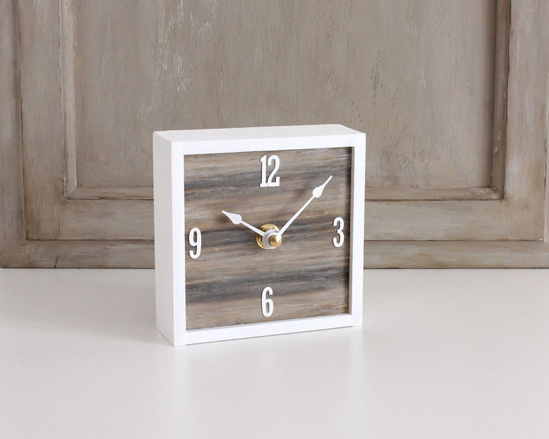 Square Desk Clock, Coastal Chic Small Wood Clock Etsy