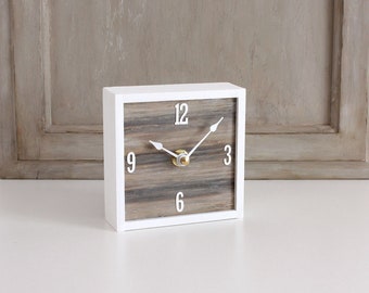 Square Desk Clock, Coastal Chic Small Wood Clock