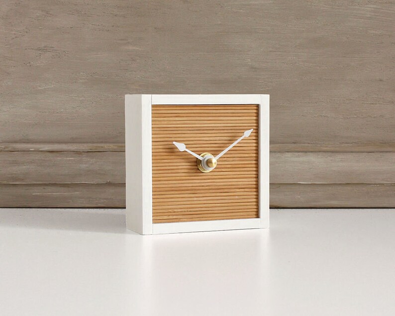 Small Desk Clock Modern Minimalist Bamboo and Wood Table Etsy