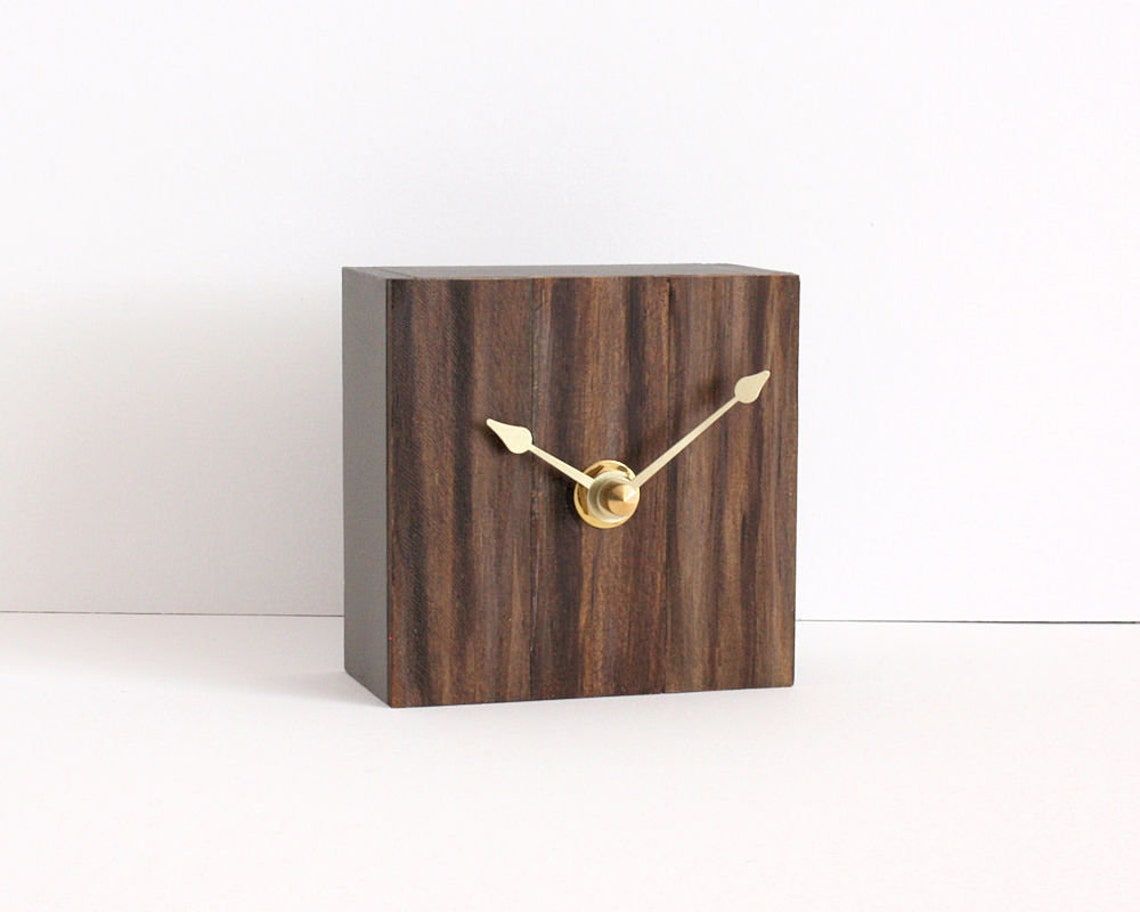 Small Wood Table Clock Handcrafted Modern Rustic Desk Clock Etsy