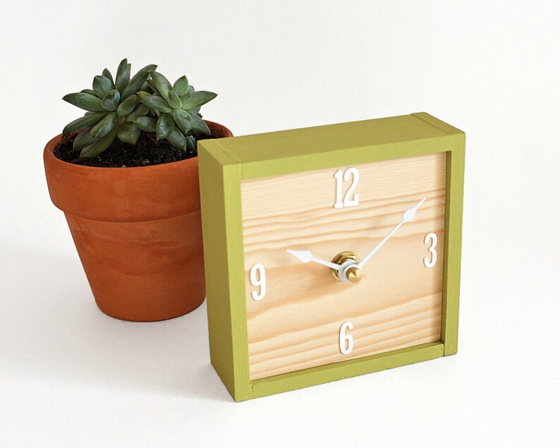 Small Square Wood Desk Clock Simple Modern Table Clock Etsy