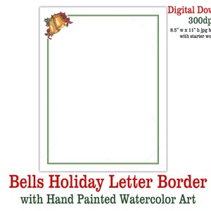 Christmas Letter Holiday Bells Border Digital Download Printable Christmas Letter Background Art Holiday Card Flyer Invitation