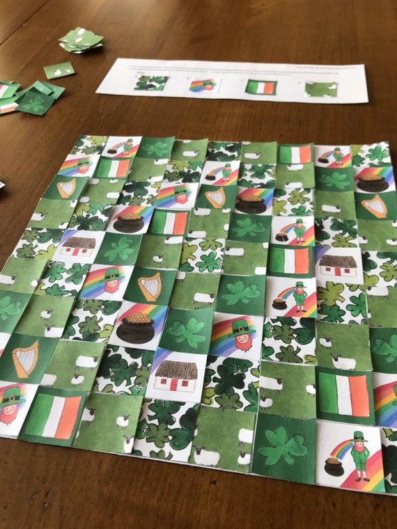 St Patricks Day Craft Printable Paper Quilt Kit St Paddys Day Art Project Kids Classroom Activity Download Shamrock Leprechaun Scrapbooking