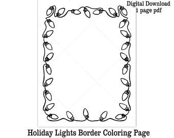 Christmas Lights Coloring Page Printable Letter for Santa Holiday Lights Border Kids Christmas Coloring Sheet Fun Kids Art Digital Download