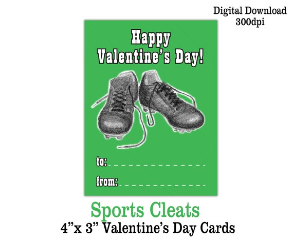 Printable Sports Cleats Valentine S Day Cards Digital Download Boy Soccer Valentines By Eileen Mckenna Art Catch My Party