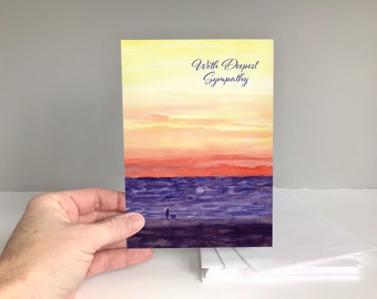 Sympathy Card Printable Watercolor Beach Sunset Digital Download Condolence Card "With Deepest Sympathy" 5" x 7" Card Blank inside