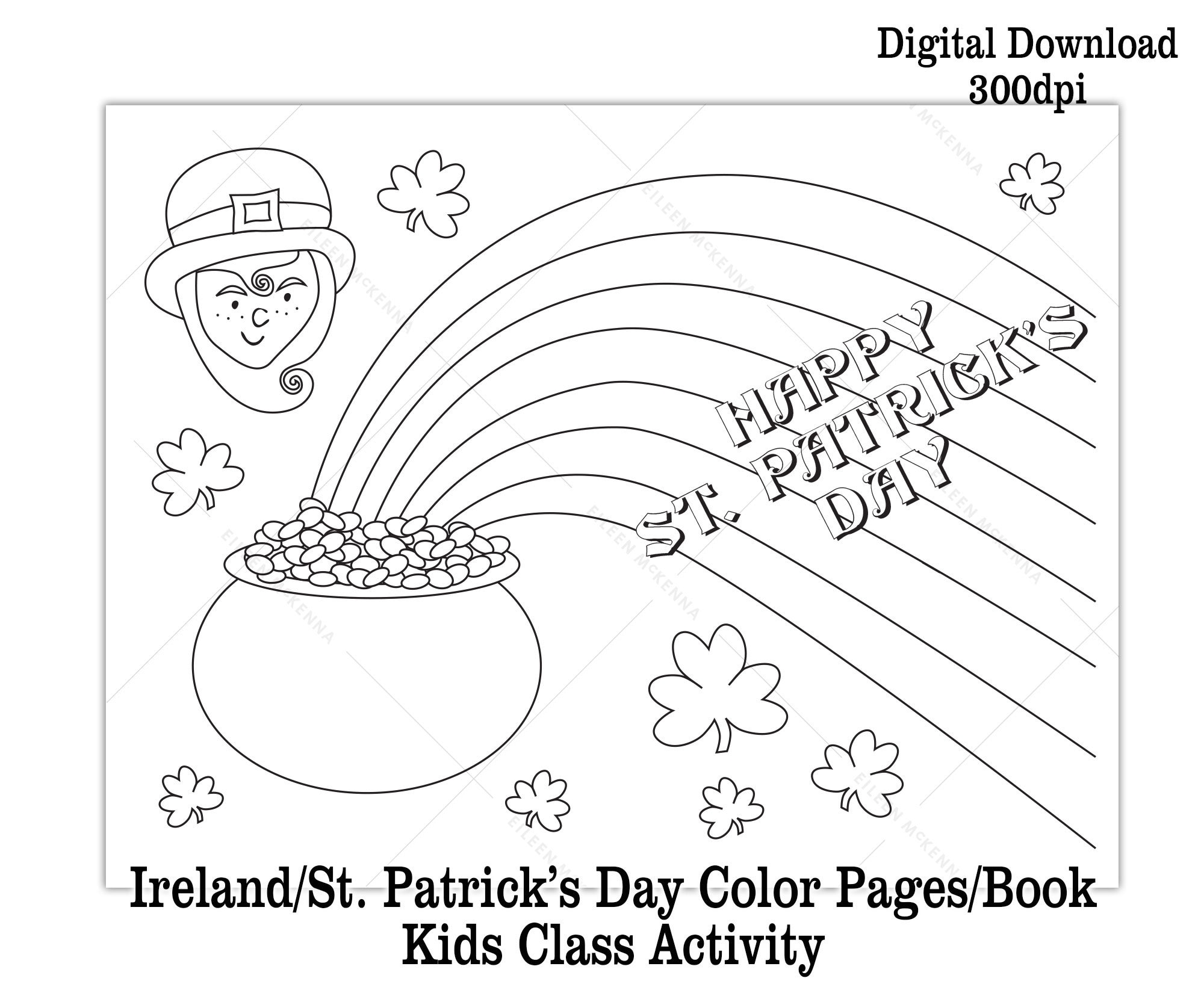 Printable Ireland St. Patrick's Day Coloring Pages Make a Coloring Book  Kids Class Activity Digital Download - Etsy Israel, image size:2000x1650