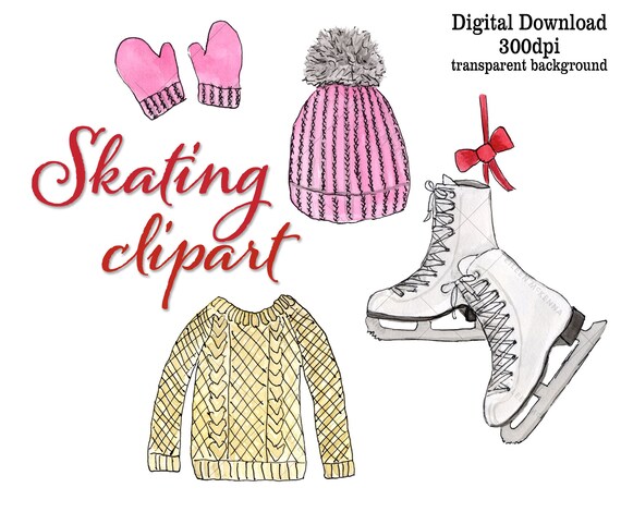 Figure Skating Clipart Hand Painted Watercolor Sweater Pom Pom Etsy