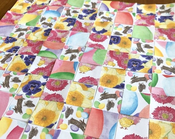 Påskpyssel Vårkonstprojekt Utskrivbart pappersquiltkit Rolig aktivitet för barn Kaninkycklingar Blommor Påskliljor Penséer Scrapbooking Nedladdning