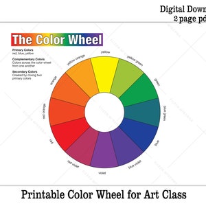Printable Color Wheel AND BW Coloring Sheet | Kids Art Class Activity Sheet Digital Download Color Wheel Worksheet + Full Color Color Wheel