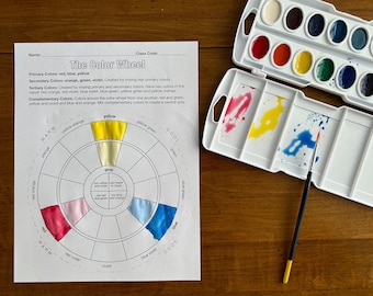 Color Wheel Mixing Lesson, Kids Art Worksheet (Digital Download)