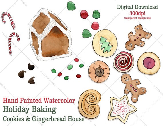 Gingerbread House Clipart Holiday Cookie Art Hand Painted Watercolor ...