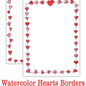 Printable Valentine's Day Watercolor Hearts 5 X 7 Card Border Digital ...
