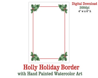 Printable Christmas Card Christmas Holly Holiday Invitation Border Digital Download Christmas Letter Recipe Gift Tag Background