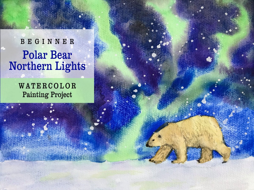 Beginner Watercolor Polar Bear Northern Lights Painting Tutorial How to