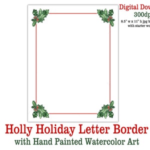 Christmas Holly Holiday Letter Border Digital Download Christmas Letter Art Background