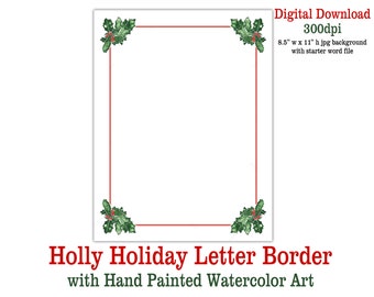 Christmas Holly Holiday Letter Border Digital Download Christmas Letter Art Background