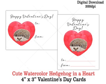 Hedgehog Printable Valentine's Day Cards | Cute Hedgehog in a Heart Valentines for Boys Girls Digital Download Valentine Kids