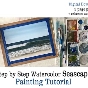 Watercolor Seascape Lesson Printable Tutorial How to Paint Ocean Waves PDF Step by Step Instructions plus Reference Photo image 1