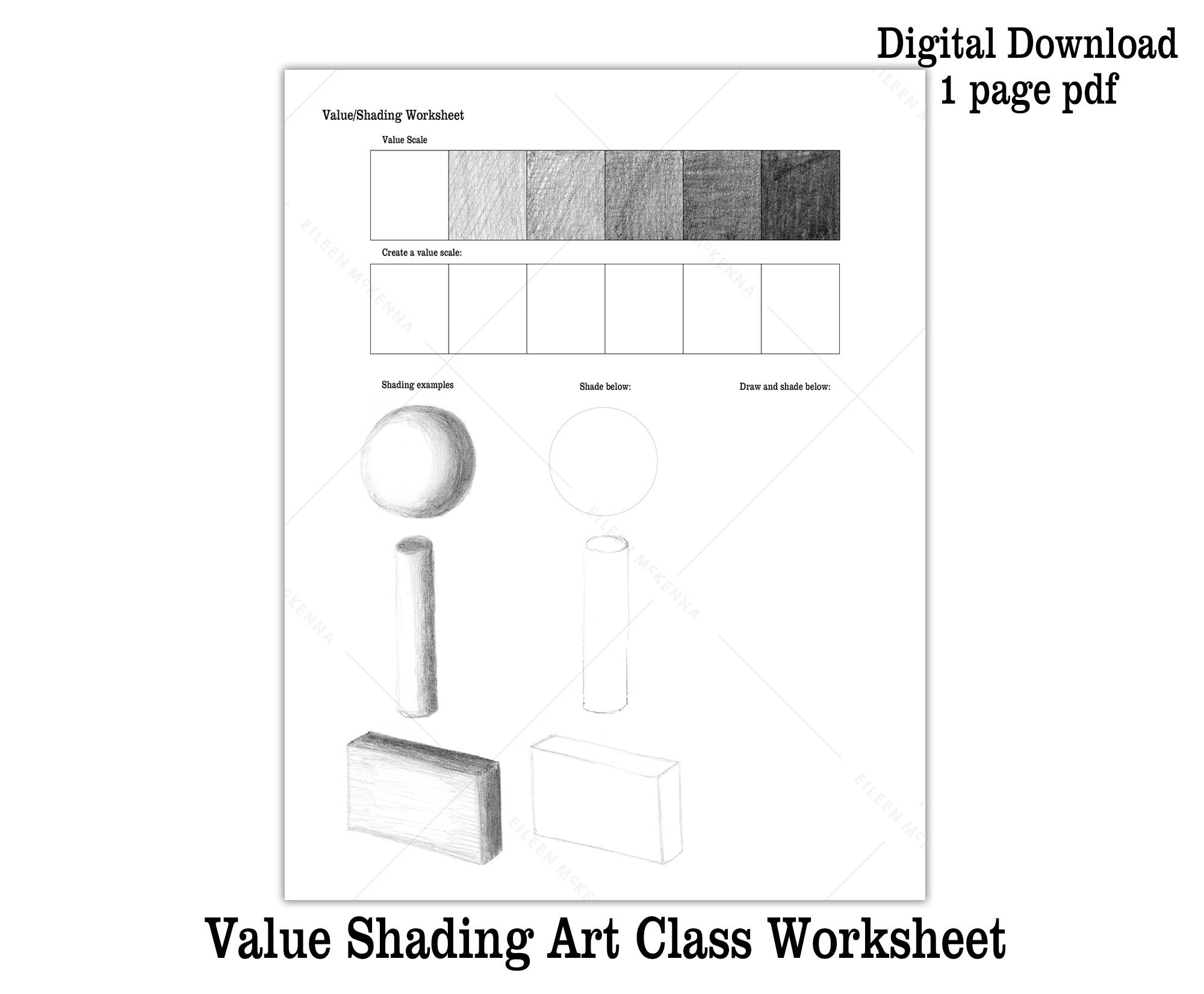 Drawing Lesson Shading Worksheet Printable Value Scale Kids Etsy Hong