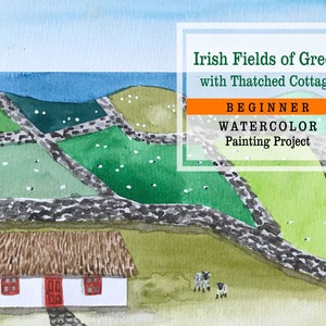 St. Patrick's Day Art Project Irish Fields of Green Beginner Watercolor Painting Tutorial | Printable How to Paint in Watercolor Adult Kids