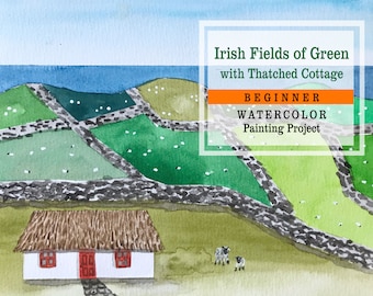 St. Patrick's Day Art Project Irish Fields of Green Beginner Watercolor Painting Tutorial | Printable How to Paint in Watercolor Adult Kids