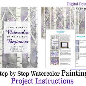 Step by Step Watercolor Painting Project Printable Instructions Easy Winter Birch Forest Watercolor Painting Project for Beginners Handout