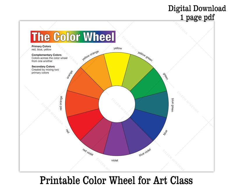 Printable Color Wheel Kids Art Class Teaching Asset Digital  Etsy