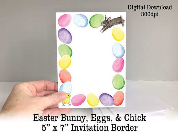 printable easter card bunny easter eggs 5 x 7 etsy