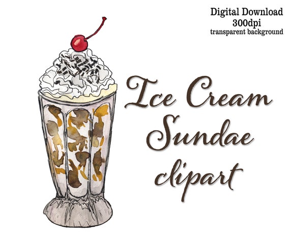 Watercolor Ice Cream Sundae Clipart Hand Painted Ice Cream Sundae Digital Download Art Dessert Sticker By Eileen Mckenna Art Catch My Party
