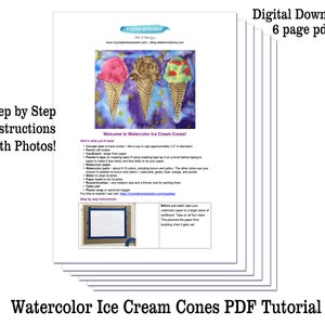 Kids Art Lesson Watercolor Ice Cream Cones Step by Step Painting Project Printable Instructions for Beginners Summer Art Tutorial Handout image 3