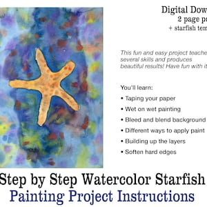 Beginner Watercolor Project | How to Paint with Watercolor | Starfish Painting Lesson Printable Step by Step Summer Art Tutorial