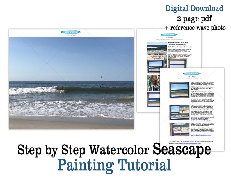 Watercolor Seascape Lesson Printable Tutorial How to Paint Ocean Waves PDF Step by Step Instructions plus Reference Photo image 4