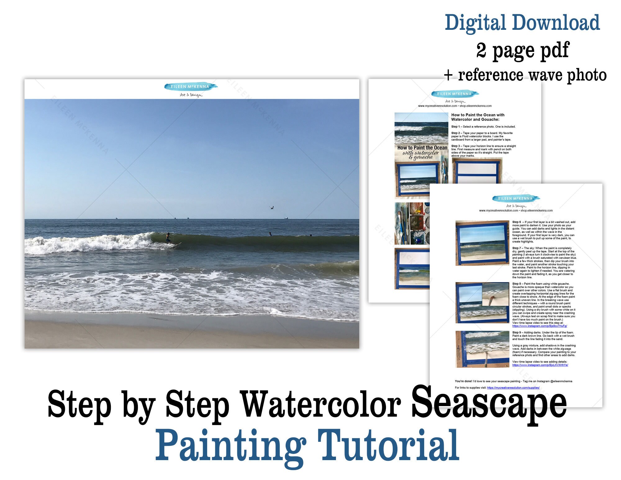 Watercolor Seascape Lesson Printable Tutorial How to Paint | Etsy