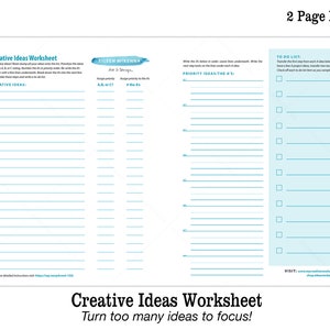 Creative Ideas Printable Worksheet How to Focus with Too Many Ideas Digital Creative Planner PDF Worksheet image 1