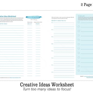 Creative Ideas Printable Worksheet | How to Focus with Too Many Ideas Digital Creative Planner PDF Worksheet