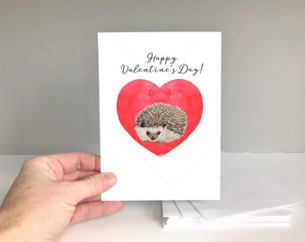 Hedgehog Valentine's Day Card in a Heart | Printable Valentine Cute Animal Digital Download | Kids Valentine Printable Card