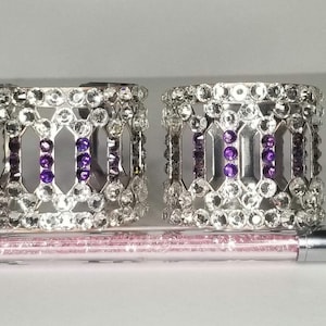Silver and Purple Rhinestone Napkin Ring Holders Set of 2
