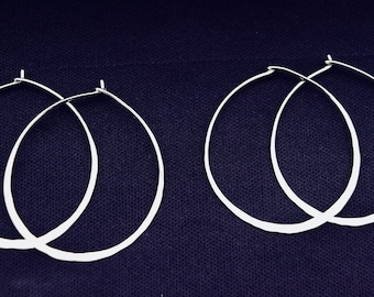 Large hammered hoop earrings in Sterling  Silver