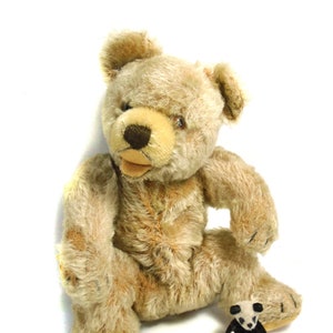 Ursinho de pelúcia Steiff Orsi antigo, Steiff feito na Alemanha por volta da década de 1950, ursinho fofo, ursinho de pelúcia mohair bege 8,6"/ 22 cm, ursinho de pelúcia alemão