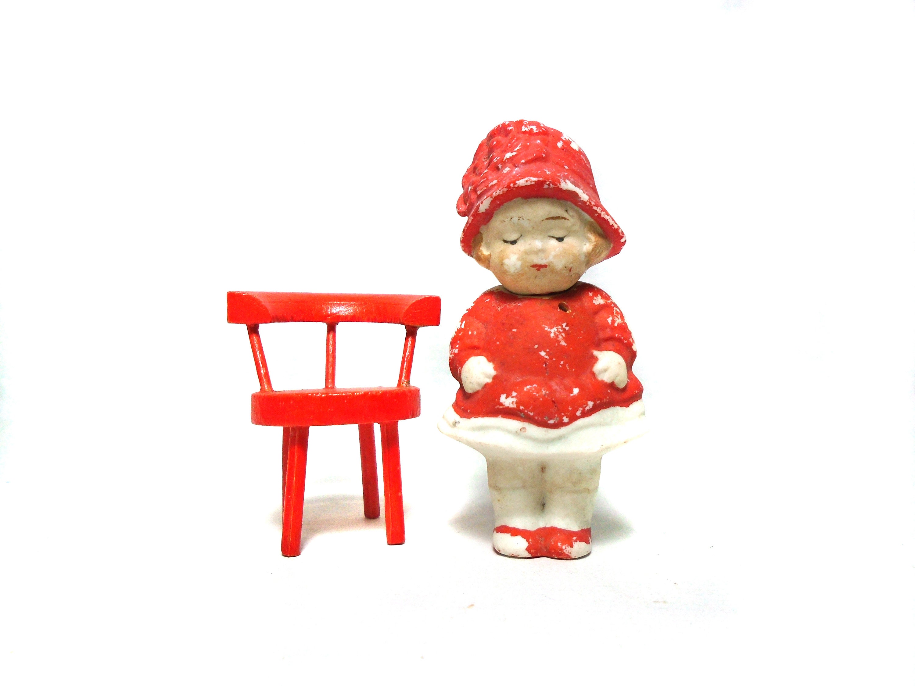 Antique German Porcelain Nodder Doll Miniature Girl Doll in a Etsy