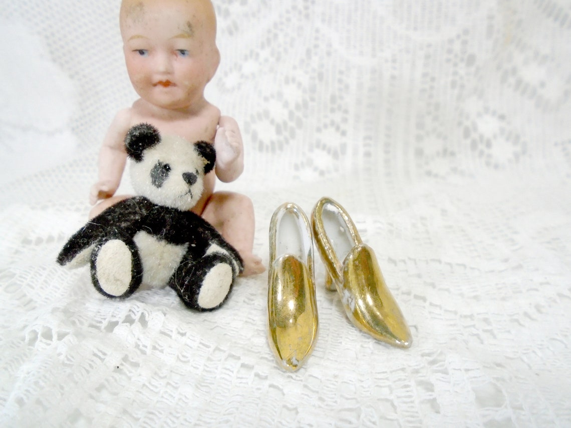 Antique Miniature Shoes German Porcelain miniature golden Etsy